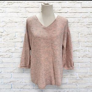 Chicos V-Neck Sweater - Cream with Orange and Brown - Size 3 - XL 16